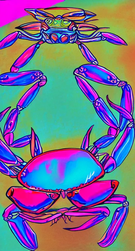 Prompt: a crab wearing sunglasses, psychedelic art