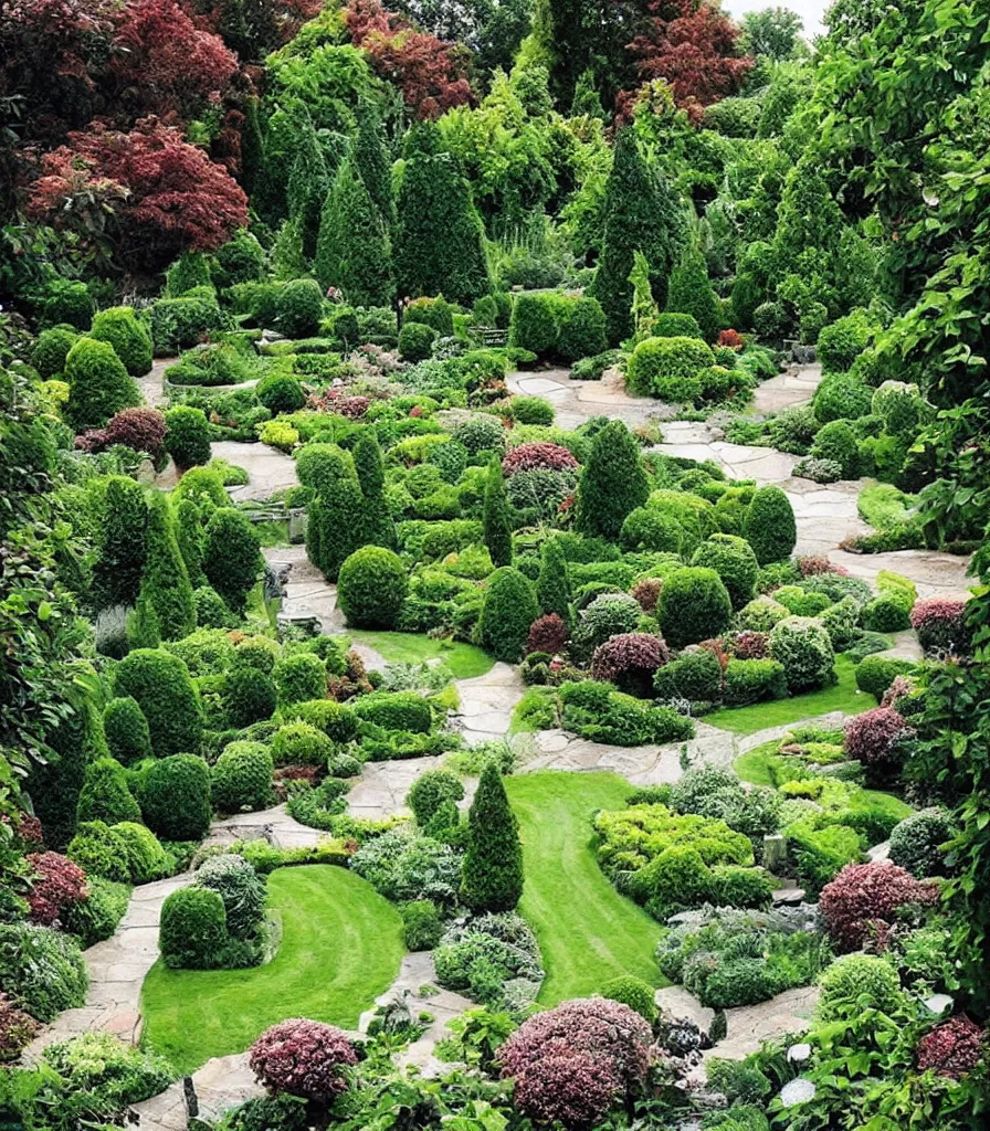 Image similar to a garden, garden landscape, symmetrical landscape ， by andre le notre ， trending ，