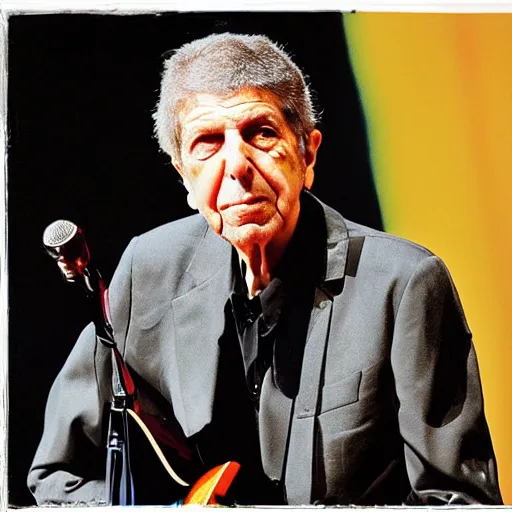 Prompt: leonard cohen at the isle of wight festival