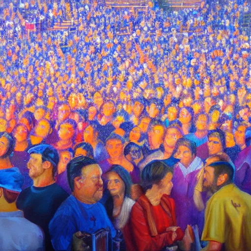 Image similar to hyperrealistic oil paint of crowd