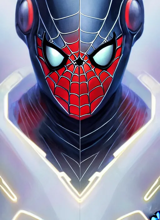 Prompt: symmetry!! portrait of spiderman, sci - fi armour, tech wear, glowing lights!! sci - fi, intricate, elegant, highly detailed, digital painting, artstation, concept art, smooth, sharp focus, illustration, art by artgerm and greg rutkowski and alphonse mucha