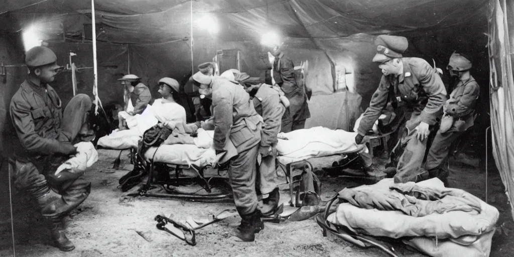 Image similar to photograph of hamsters in a ww 2 field hospital being treated by medic hamsters, detailed