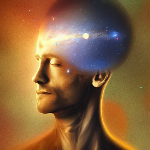 Image similar to a human who transcended, with the universe in his body, digital art, concept art