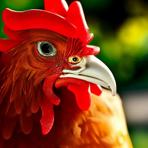 Prompt: bionic chicken photo bokeh