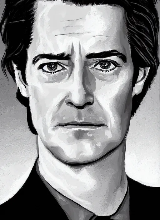 Prompt: portrait of kyle maclachlan as dale cooper by cliff wright