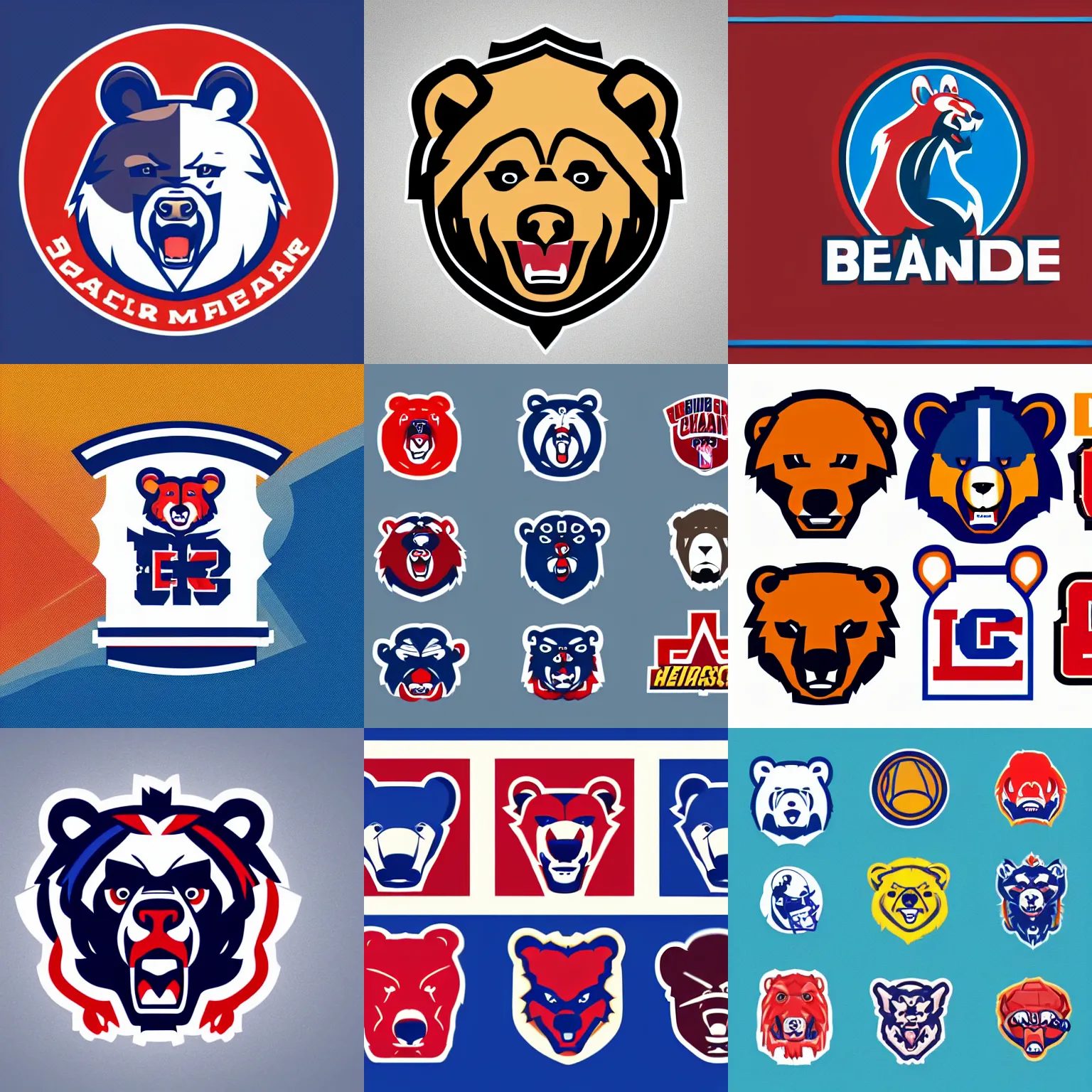 Prompt: Brand guidelines for a sports team with a bear mascot, brand colours are red and blue, fierce, angry, hairy, vector, vectorised, pixel perfect, professional graphic design, NBA logo, NBA logo