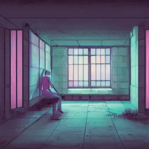 Image similar to sadness, no people, cyberpunk, pastel colors, painting