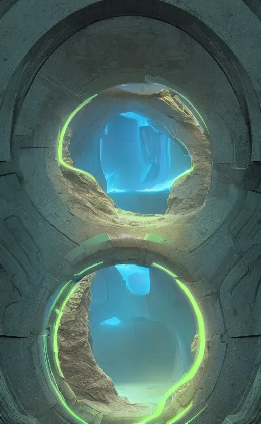 Image similar to the portal inside the portal inside the portal inside the portal in the style of Roger Dean and beeple, 35mm, photo realistic, epic, cinematic