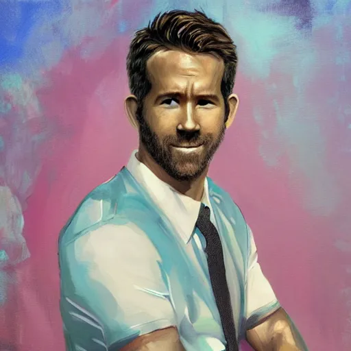 Image similar to ryan reynolds in disco elysium, portrait, painting, high quality