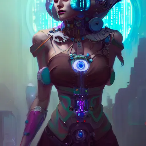 Image similar to a portrait of a beautiful cybernetic gypsy, cyberpunk concept art by pete mohrbacher and wlop and artgerm and josan gonzales, digital art, highly detailed, intricate, sci-fi, sharp focus, Trending on Artstation HQ, deviantart, unreal engine 5, 4K UHD image