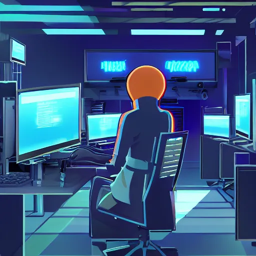 Image similar to prairie dog hacker in a blue-lit room surrounded by computers, highly detailed, trending on pixiv