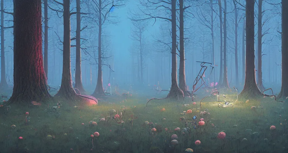 Prompt: An enchanted forest, by simon stalenhag