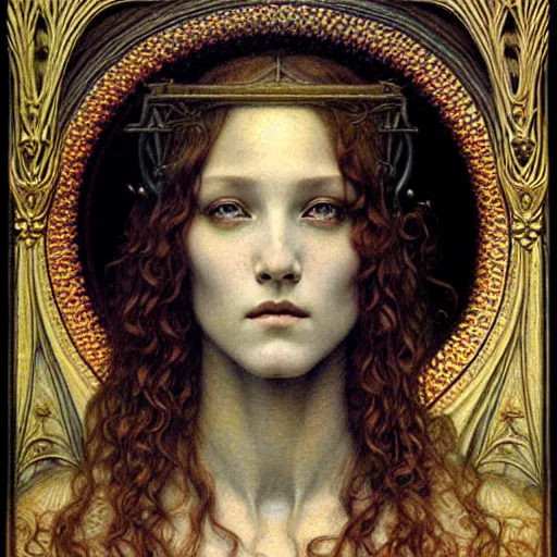 Image similar to detailed realistic beautiful young radiant medieval queen portrait by jean delville, gustave dore and marco mazzoni, art nouveau, symbolist, visionary, gothic, pre - raphaelite, horizontal symmetry