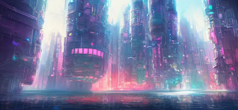 Prompt: beautiful masterpiece painting of a futuristic city under the sea, cyberpunk, digital art 8k,