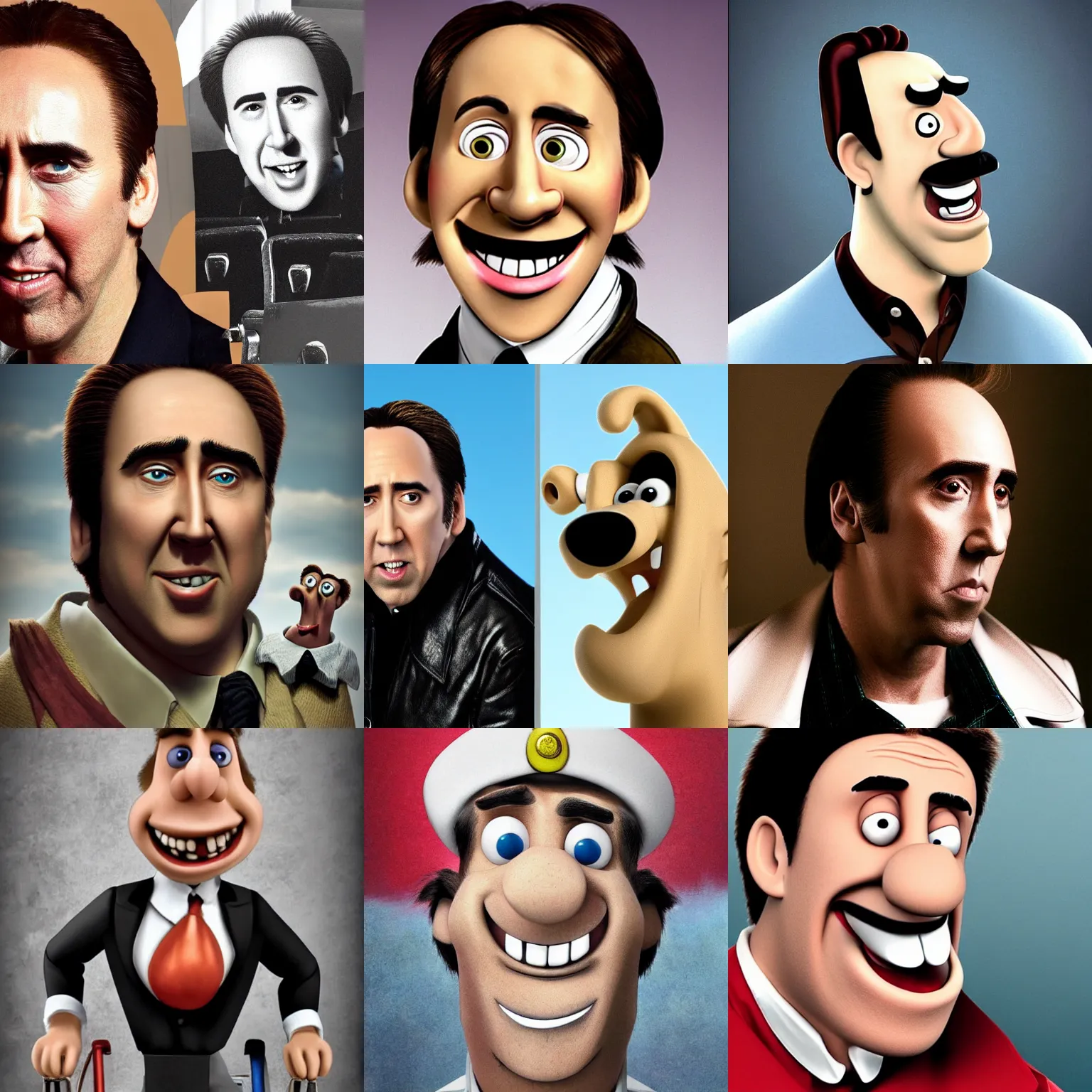 Prompt: nicholas cage in the style of wallace and gromit