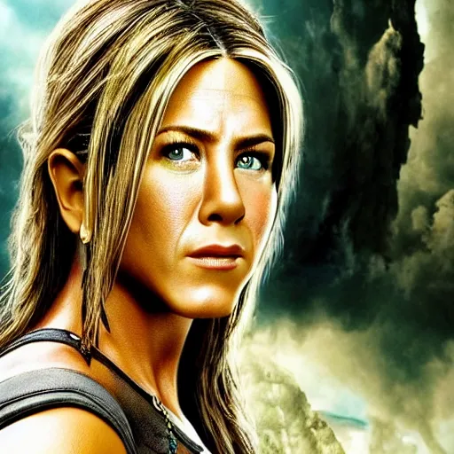 Image similar to jennifer Aniston as lara croft, realistic, 8k resolution, hyperdetailed, highly detailed, real life, studio lighting, high quality, dramatic shot,