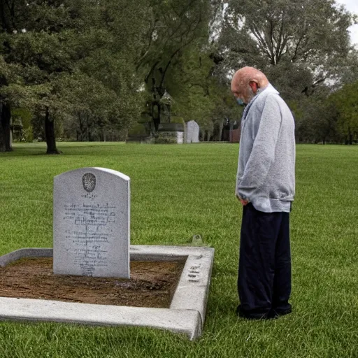 Prompt: a soul looking at his grave