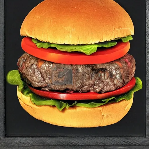 Image similar to juicy beef burger, by hr giger