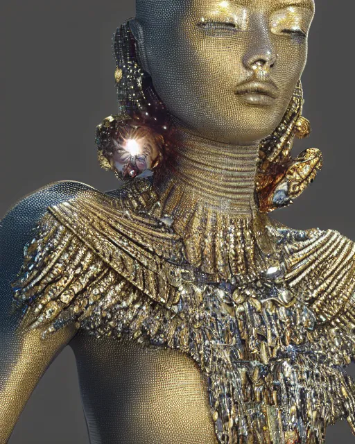 Image similar to a highly detailed metahuman 4 k close up render of an alien goddess bella hadid monument renaissance in iris van herpen dress schiaparelli in diamonds crystals swarovski and jewelry iridescent in style of alphonse mucha gustav klimt trending on artstation made in unreal engine 4