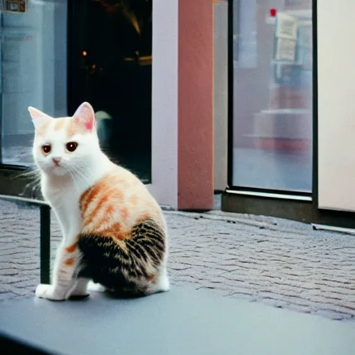 Image similar to cute cat wearing business suit on an office, kodak portra 4 0 0 color negative film