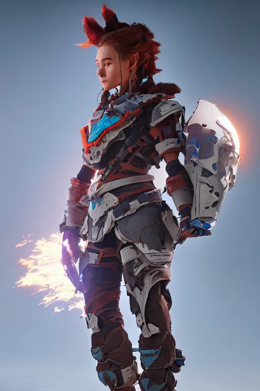 Image similar to combination suit armor aloy horizon forbidden west horizon zero dawn robot ninja mask helmet backpack tribal, aesthetic octane render, 8 k hd resolution, by ilya kuvshinov and cushart krentz and gilleard james radiating a glowing aura cgi rtx 2 0 2 2