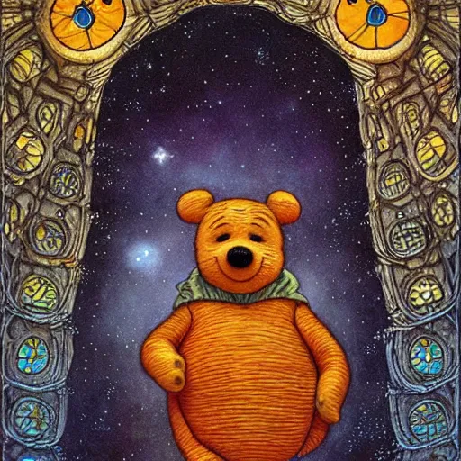 Prompt: alien Winnie the Pooh, artwork by Daniel Merriam,