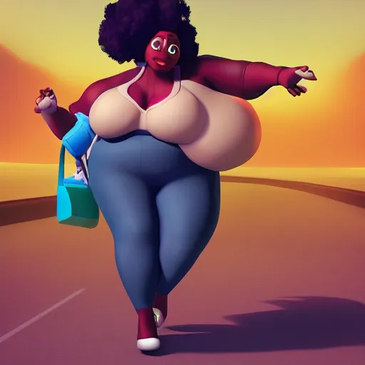 Image similar to high quality still of black bbw woman, 3d, in the style of pixar, comic book style, pushing cart in wal mart, highly detailed, 16k resolution, octane renderer, coherent