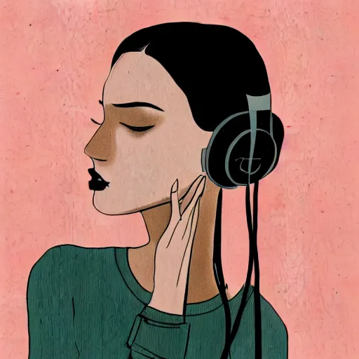 Image similar to an illustration of a beautiful woman listening to music by Anna Nikonova