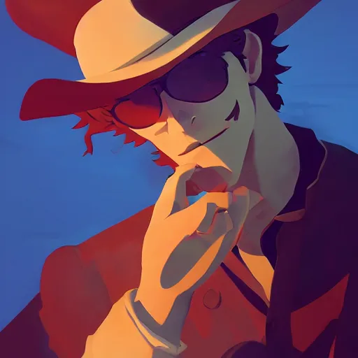 Image similar to face icon stylized minimalist cowboy bebop, loftis, cory behance hd by jesper ejsing, by rhads, makoto shinkai and lois van baarle, ilya kuvshinov, rossdraws global illumination