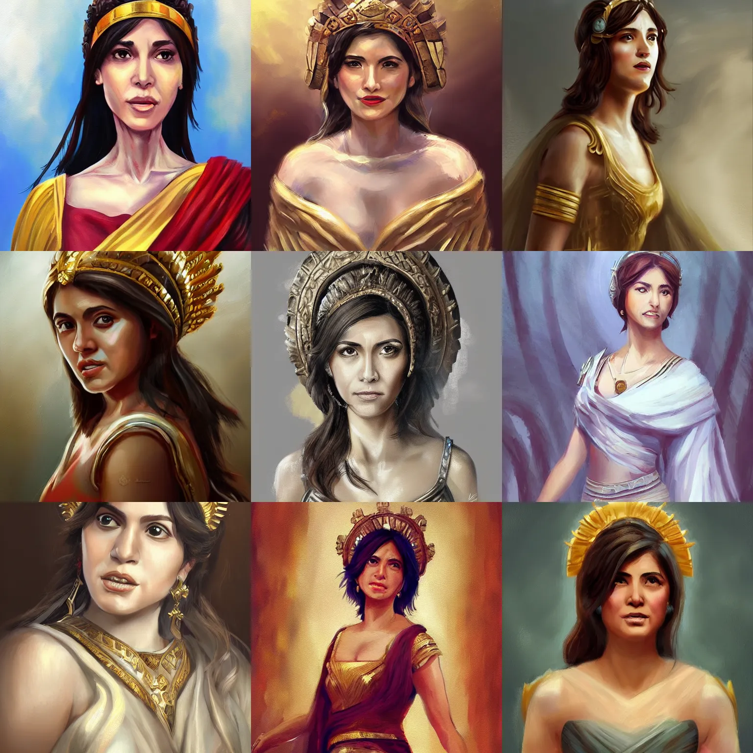 Prompt: Leni Robredo as a Roman Goddess, Beautiful, Painting, Artstation, Digital Art