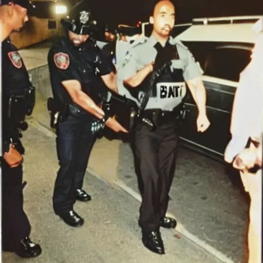 Image similar to photo of 2 pac getting arrested by the police.