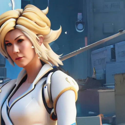 Image similar to film still of mary elizabeth winstead as mercy in overwatch ( 2 0 2 3 )