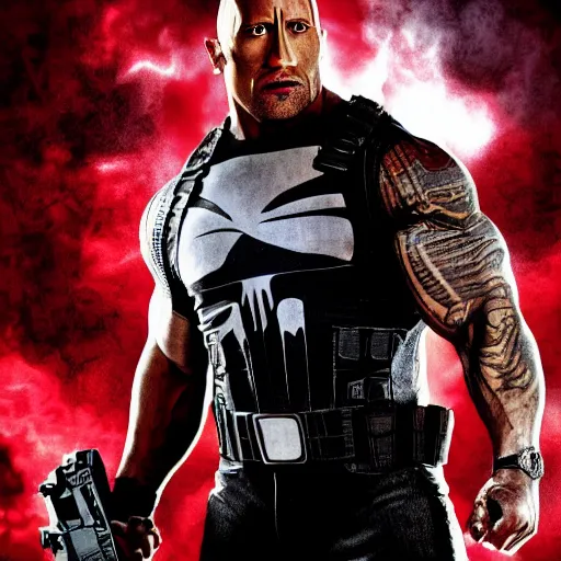 Image similar to Dwayne Johnson in the punisher digital art 4k detailed super realistic