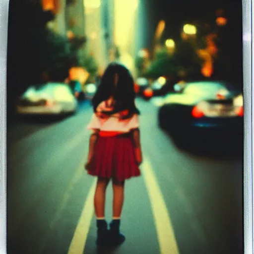 Image similar to portrait of a girl in the city street at night, bokeh, long exposure, polaroid sx - 7 0 instant film