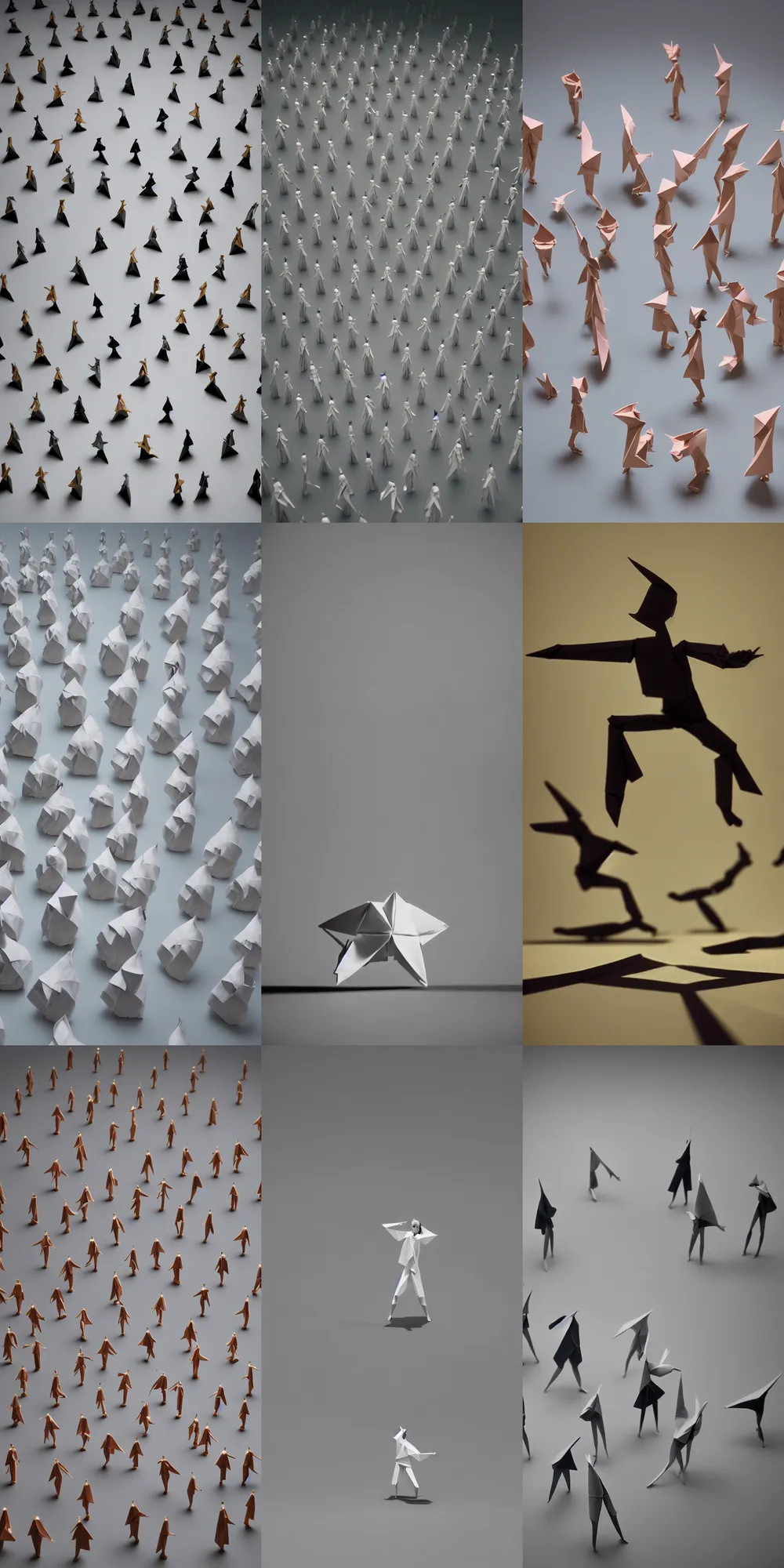 Prompt: beautiful three point perspective film still of funky pop origami character study scene in merce cunningham, extreme closeup portrait in style of frontiers in victorian pin hole photography fashion architectural art studio seinen manga edition, holly herndon origami statues, pointe poses, tilt shift background, soft lighting, kodak portra 4 0 0, 8 k, macro, cinematic style by emmanuel lubezki