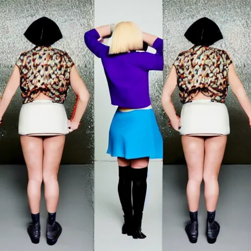 Image similar to sia furler with her back to the camera wearing a mini skirt photoshoot