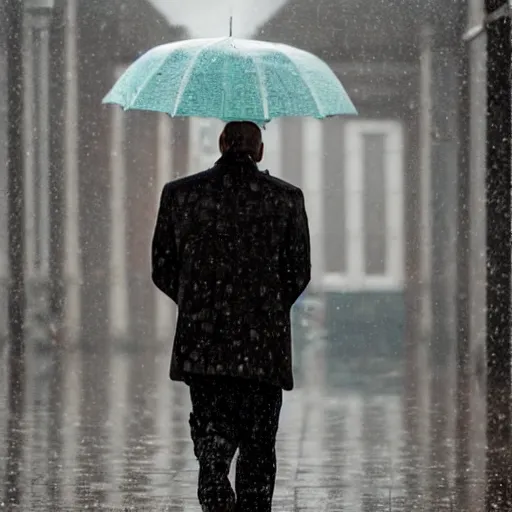 Image similar to a headless man walking on a rainy street, photography, movie still, dslr 5 5 mm, 4 k