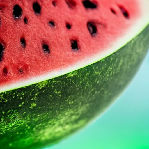 Image similar to close - up shot of a watermelon drenched in green slime, macro lens, depth of field
