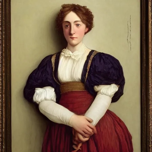 Image similar to a true-to-life portrait of Saoirse Ronan painted by Frederic Leighton