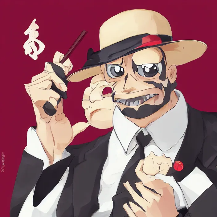 Prompt: portrait of don mafioso pepe, anime fantasy illustration by tomoyuki yamasaki, kyoto studio, madhouse, ufotable, trending on artstation