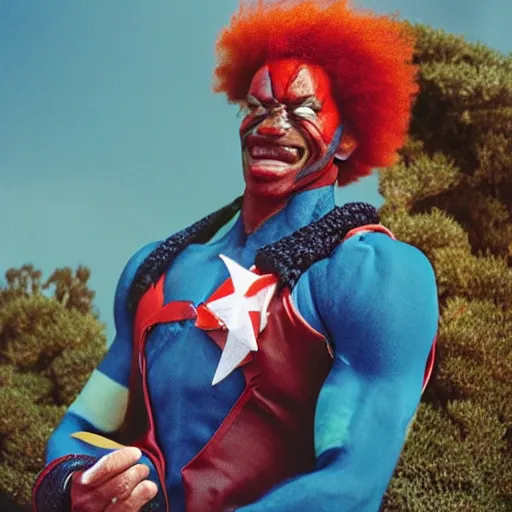 Image similar to Candid portrait photograph of Captain Planet, taken by Annie Leibovitz