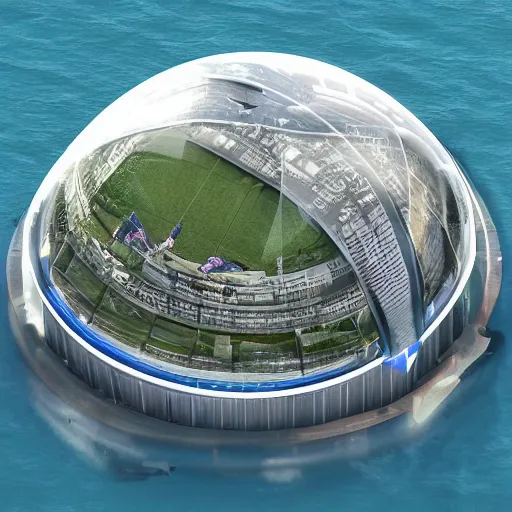 Prompt: the 2078 Superbowl being played in a domed city at the bottom of the ocean