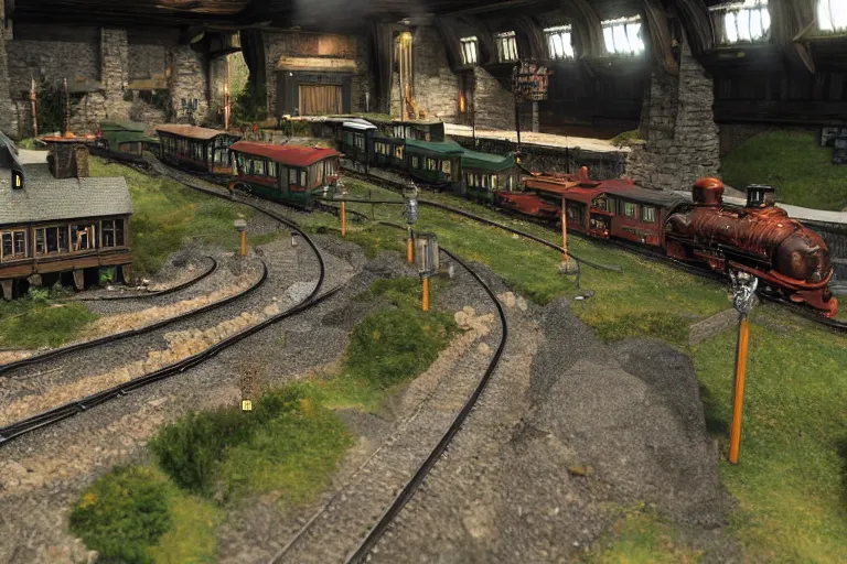 Image similar to A model train set in skyrim