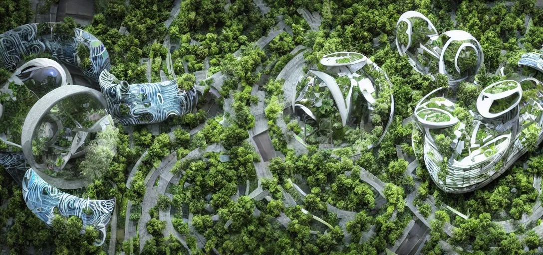 Image similar to photography of a futuristic landscape of a solarpunk city in the middle of the jungle designed by alvar aalto and taras shevchenko and le corbusier