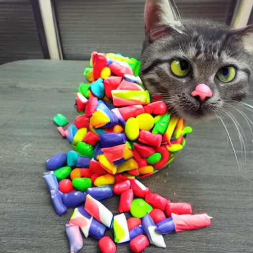 Prompt: cat made out of candy