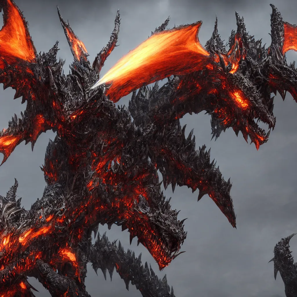 Image similar to 4 k unreal engine render of the deathwing dragon on earth ultra details full body full background digital art