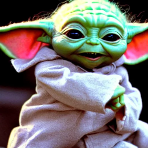 Prompt: baby yoda laughing