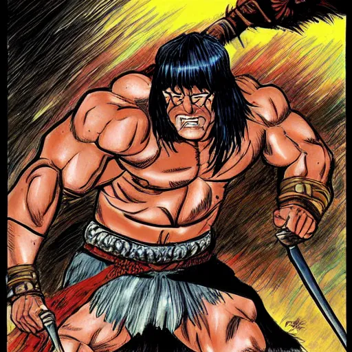 Image similar to Conan the Barbarian in the style of Katsuhiro Oromo, Akira