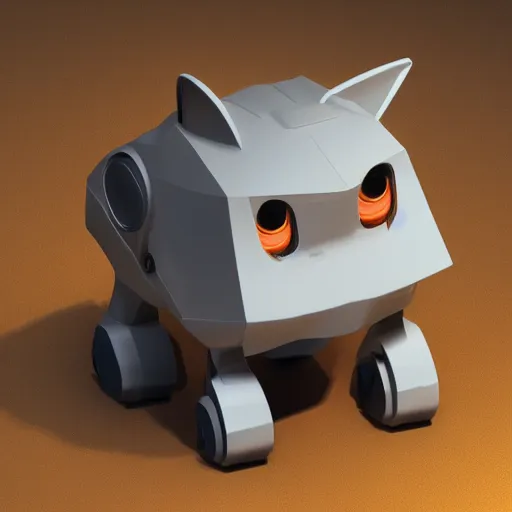 Prompt: isometric cat robot, realistic 3d model, hard light, soft neon, render in blender, trending on Artstation, render by Ella Frehtman