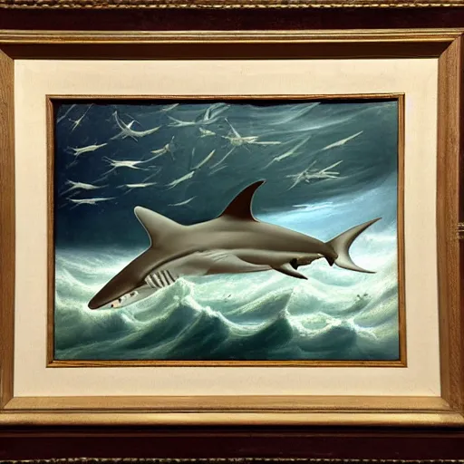 Prompt: painting of shark swimming in stars by john singleton copley